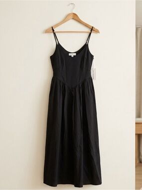NWT Torn by Ronny Kobo Melinda Linen Blend Midi Dress Black Size Small